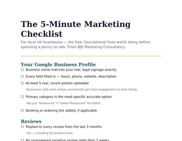 The 5-Minute Marketing Checklist cover